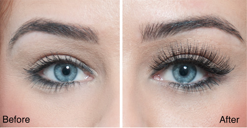 Eyelash enhancement before and after