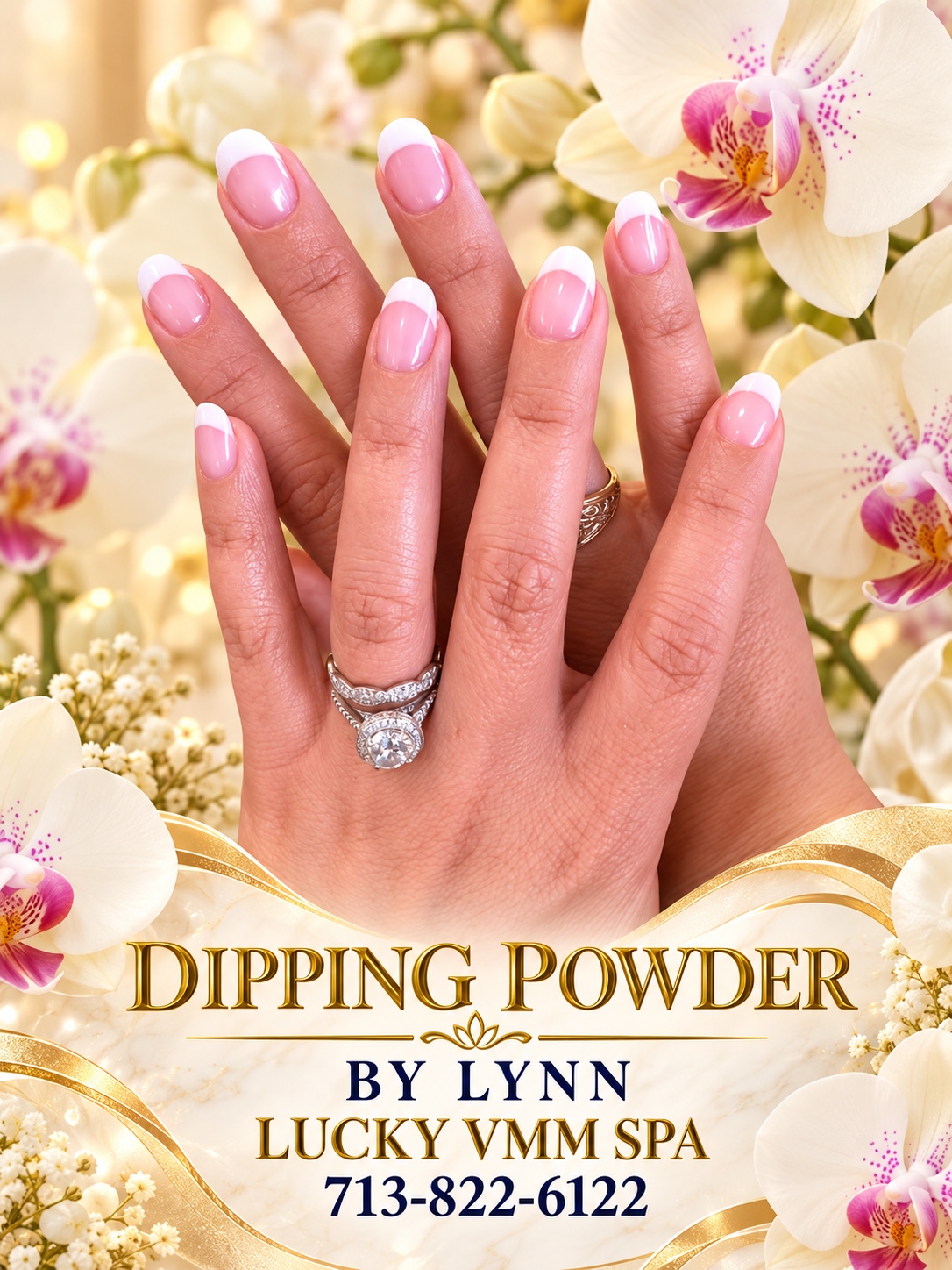 Pink dipping powder nails by Lynn